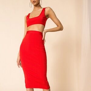 superdown akeela midi skirt set - red - size xs